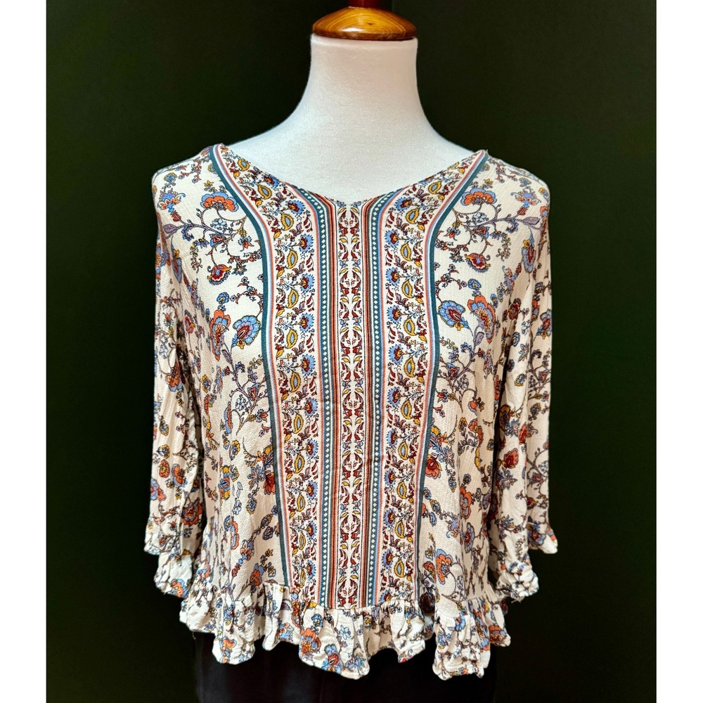 Cynthia‎ Rowley Boho Floral Print Peasant Blouse Women's M